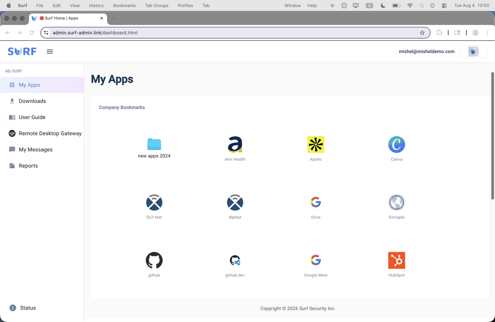 The My Apps home page, with the header bar, side navigation, main panel and Status